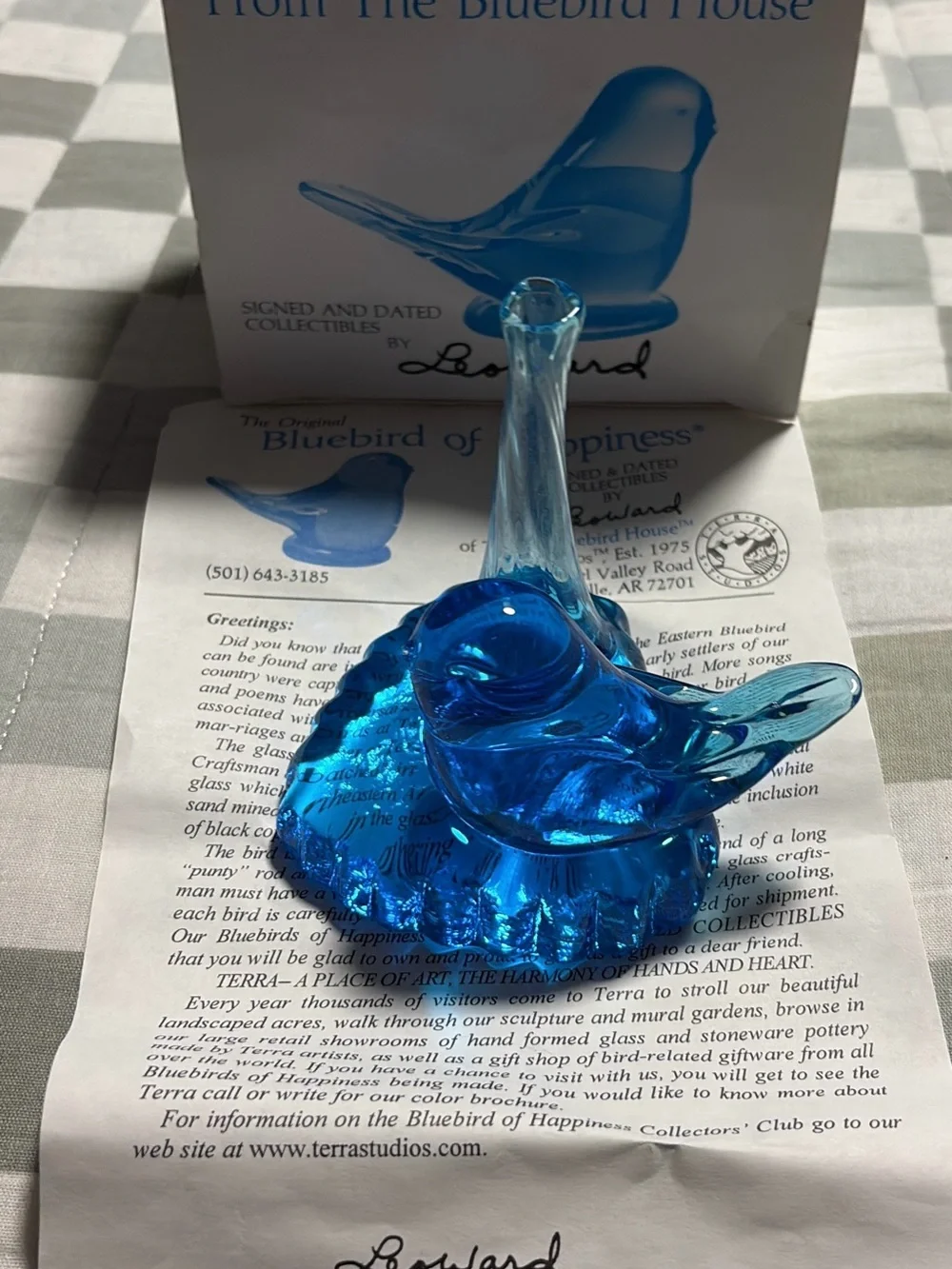 Blue Bird of Happiness Leo Ward Glass Bud Vase